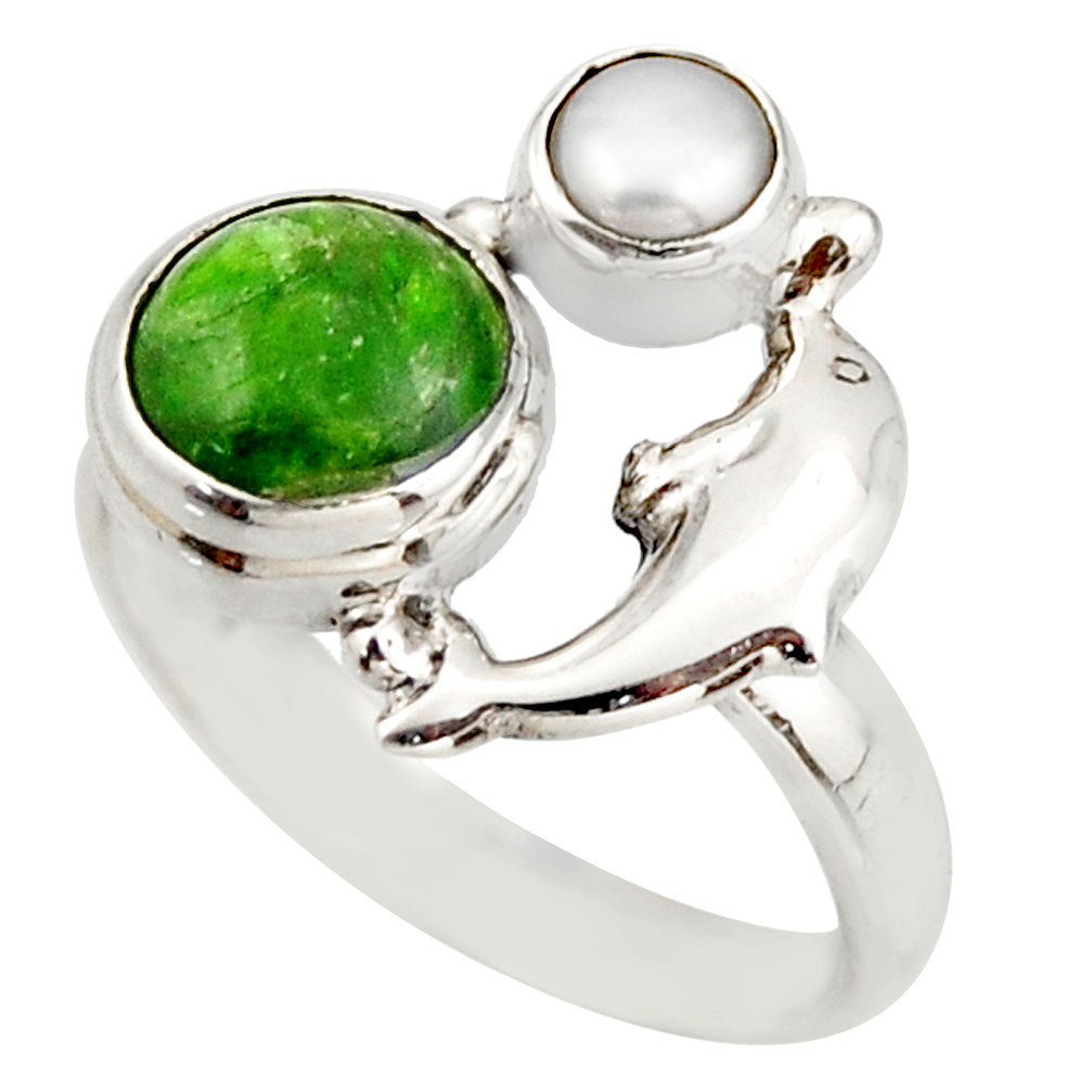 4.40cts natural green chrome diopside 925 silver dolphin ring size 8 d46025