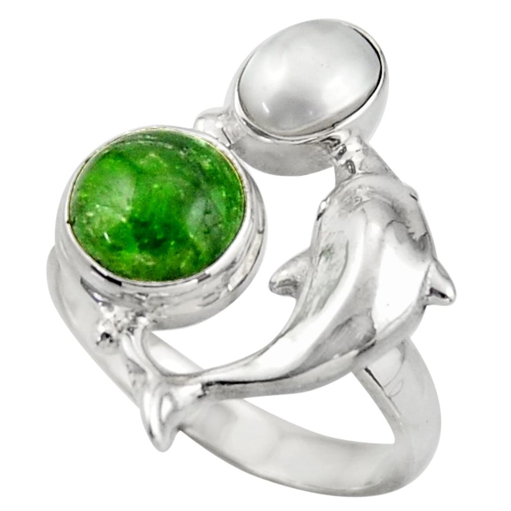 5.18cts natural green chrome diopside 925 silver dolphin ring size 8 d46061