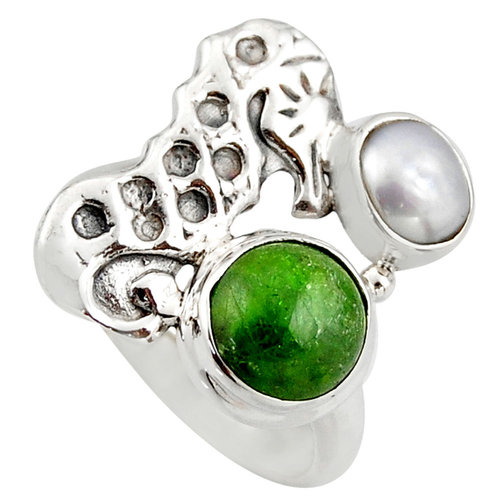 4.22cts natural green chrome diopside 925 silver seahorse ring size 7 d46036