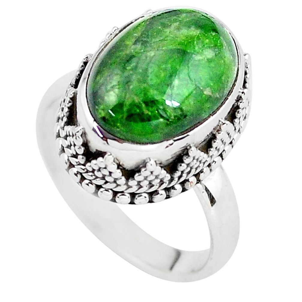 6.75cts natural green chrome diopside 925 silver solitaire ring size 7.5 p56752