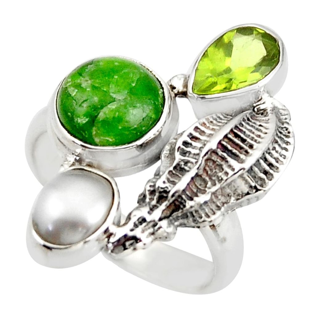 6.62cts natural green chrome diopside peridot 925 silver ring size 6.5 d46030