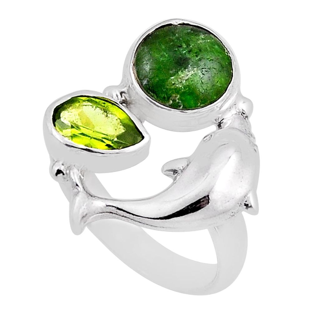 5.01cts natural green chrome diopside round peridot silver ring size 7 n26070