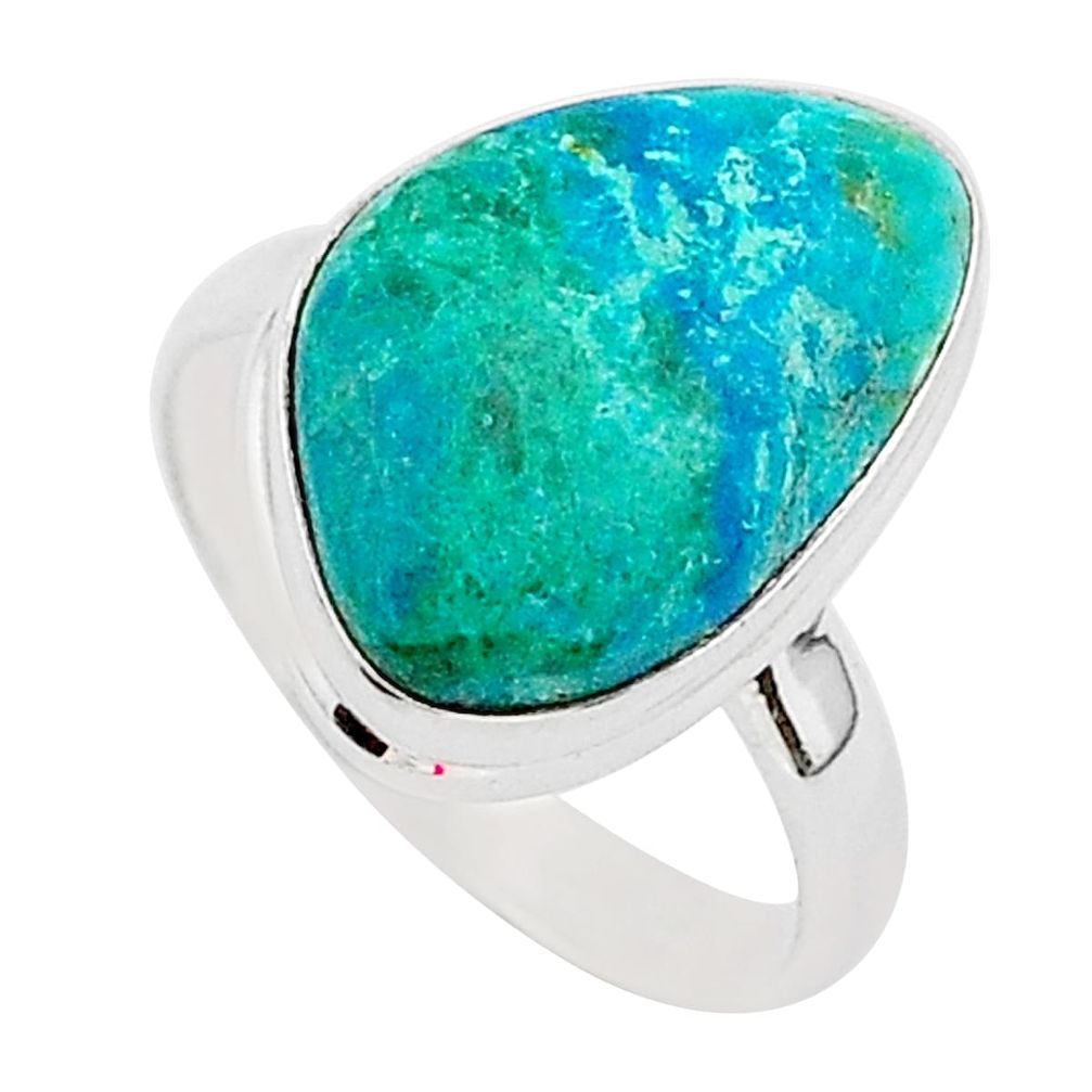 11.71cts natural green chrysocolla 925 silver solitaire ring size 9.5 r95722