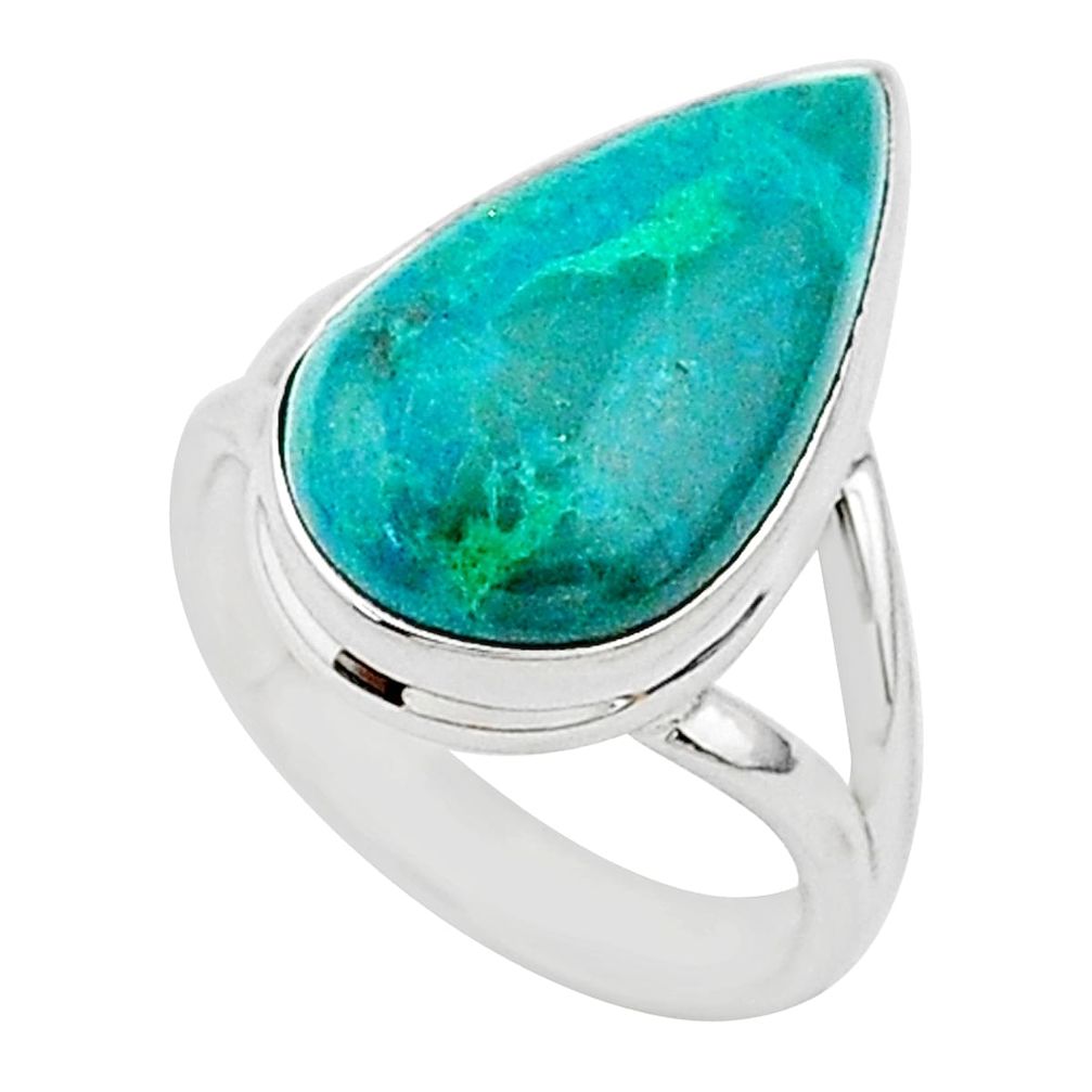 8.99cts natural green chrysocolla 925 silver solitaire ring size 6.5 r95726