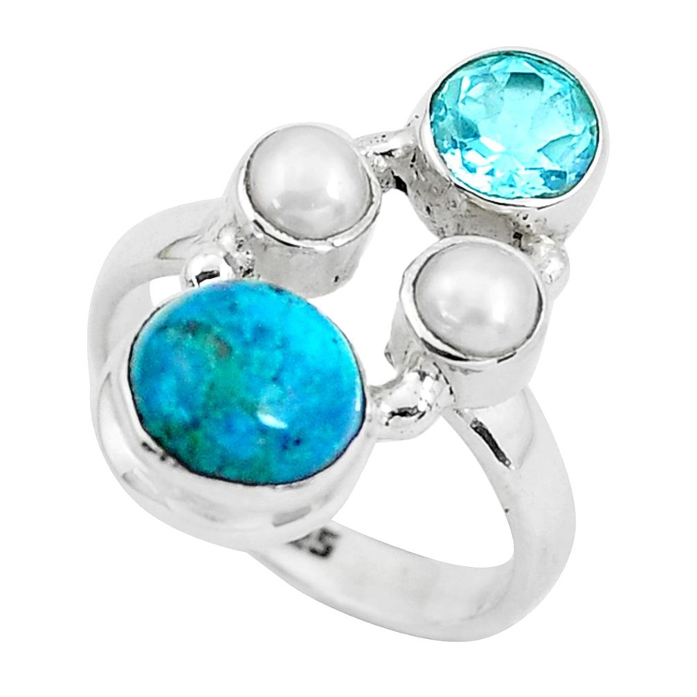 6.53cts natural green chrysocolla topaz 925 sterling silver ring size 7 p52438