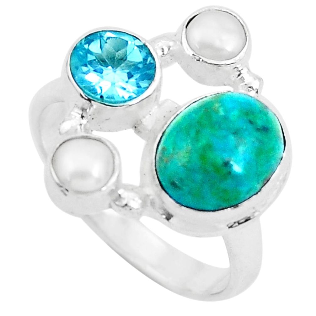 7.12cts natural green chrysocolla topaz 925 sterling silver ring size 8 p52426