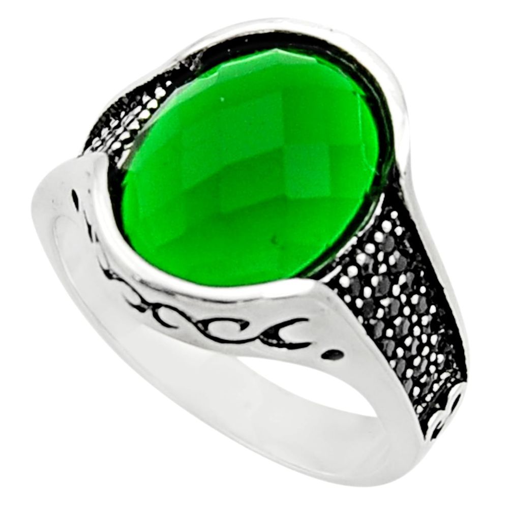 10.74cts natural green emerald (lab) topaz 925 silver mens ring size 11.5 c9796