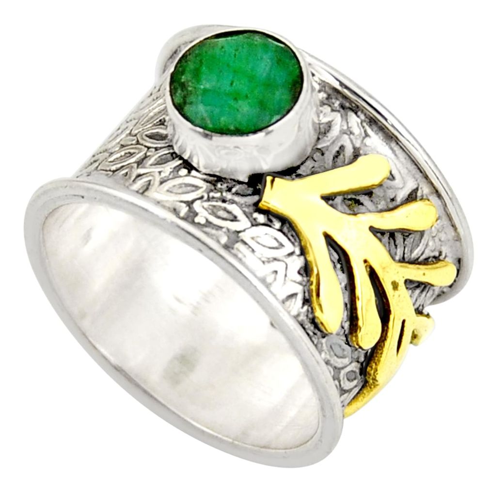 2.41cts natural green emerald 925 silver 14k gold solitaire ring size 7.5 d45948