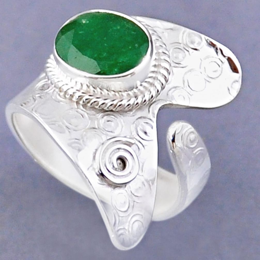 4.51cts natural green emerald 925 silver adjustable ring jewelry size 7.5 r54826