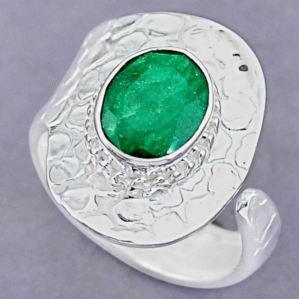 4.12cts natural green emerald 925 silver adjustable ring size 8.5 r90632