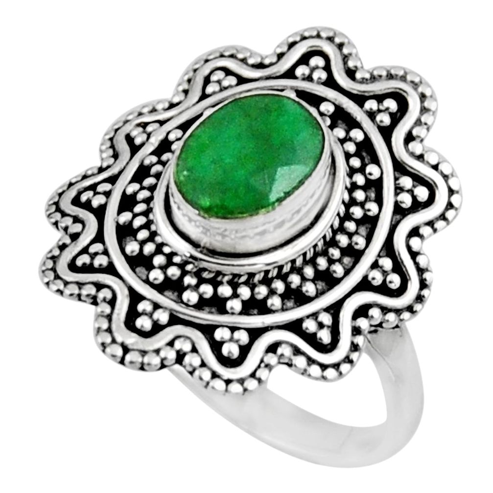 2.08cts natural green emerald 925 silver solitaire ring jewelry size 7.5 r54348