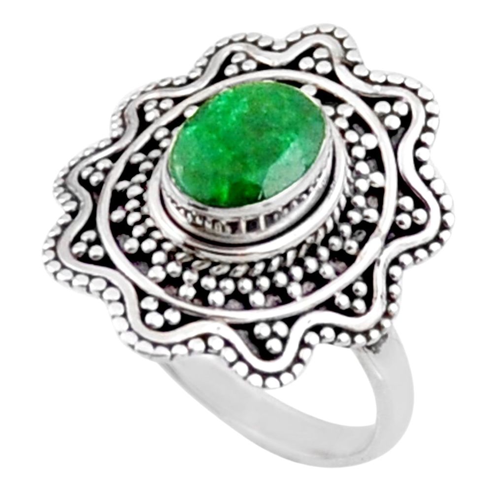 2.01cts natural green emerald 925 silver solitaire ring jewelry size 7.5 r54385