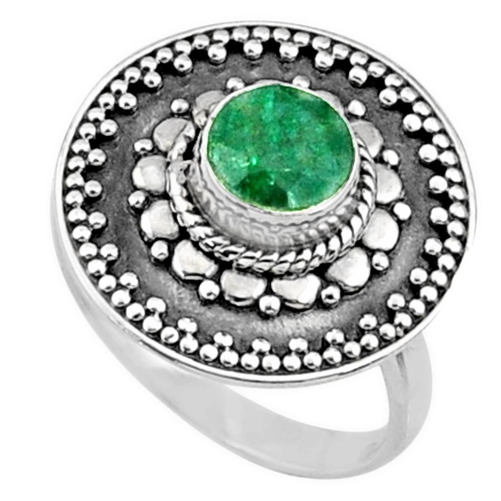 1.09cts natural green emerald 925 silver solitaire ring jewelry size 6 r65158