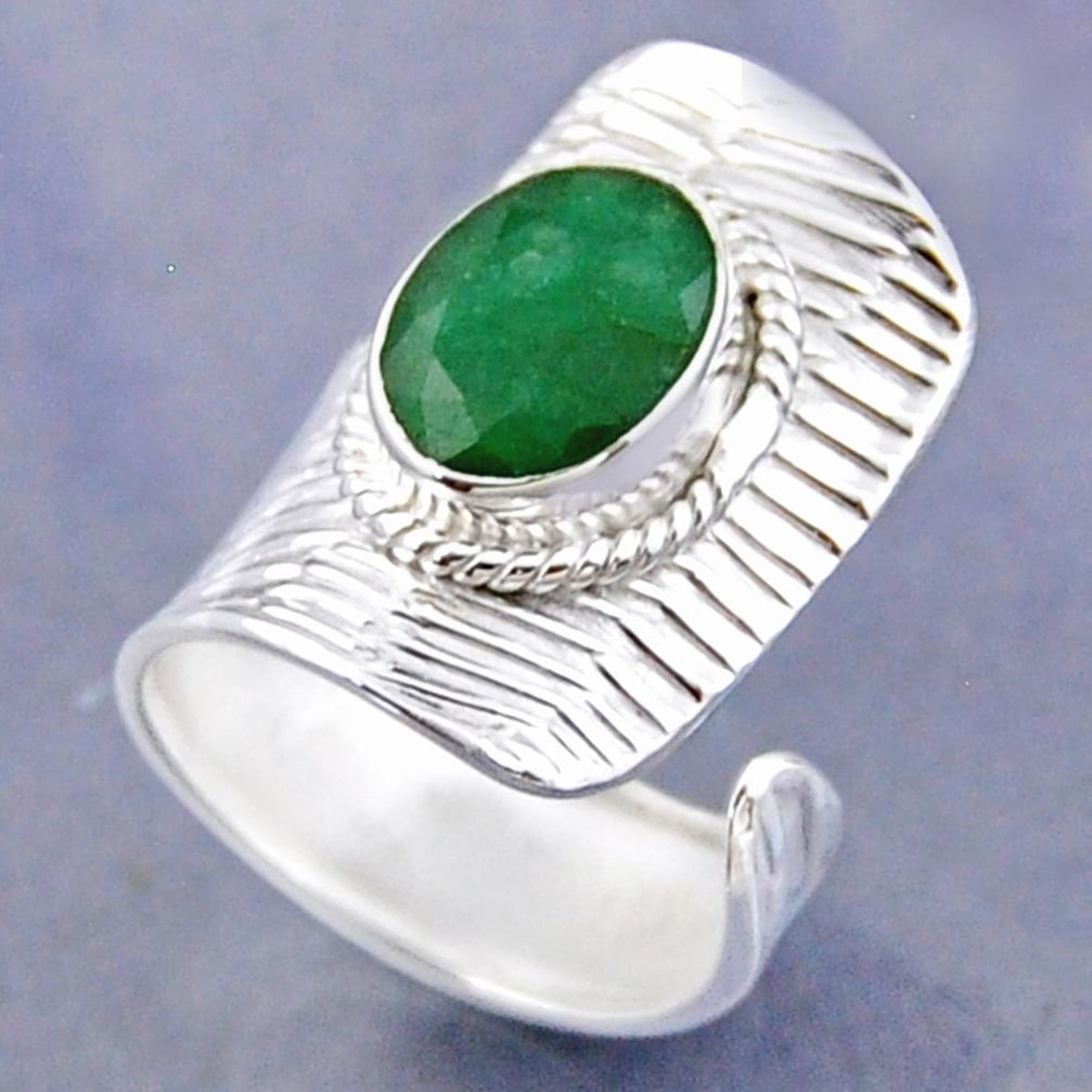 4.11cts natural green emerald 925 sterling silver adjustable ring size 6 r54768