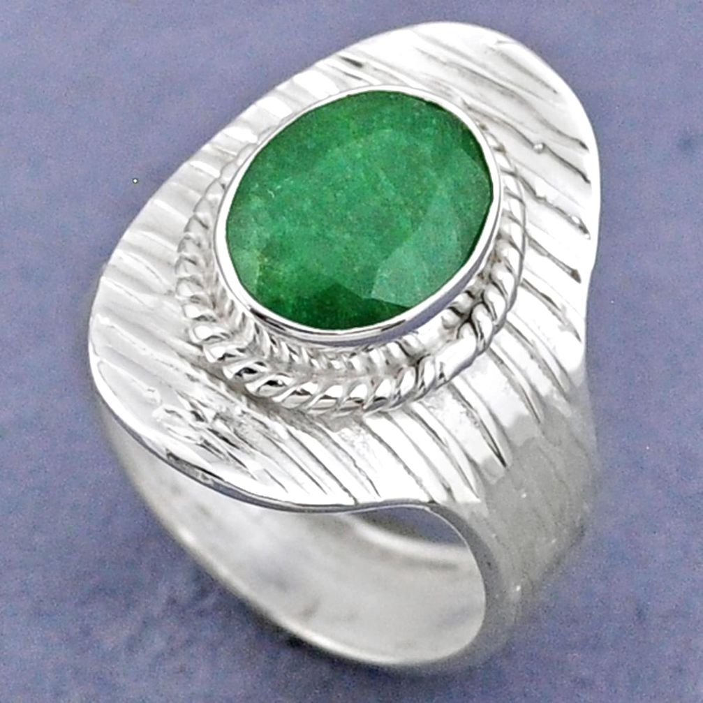 3.82cts natural green emerald 925 sterling silver adjustable ring size 7 r63333