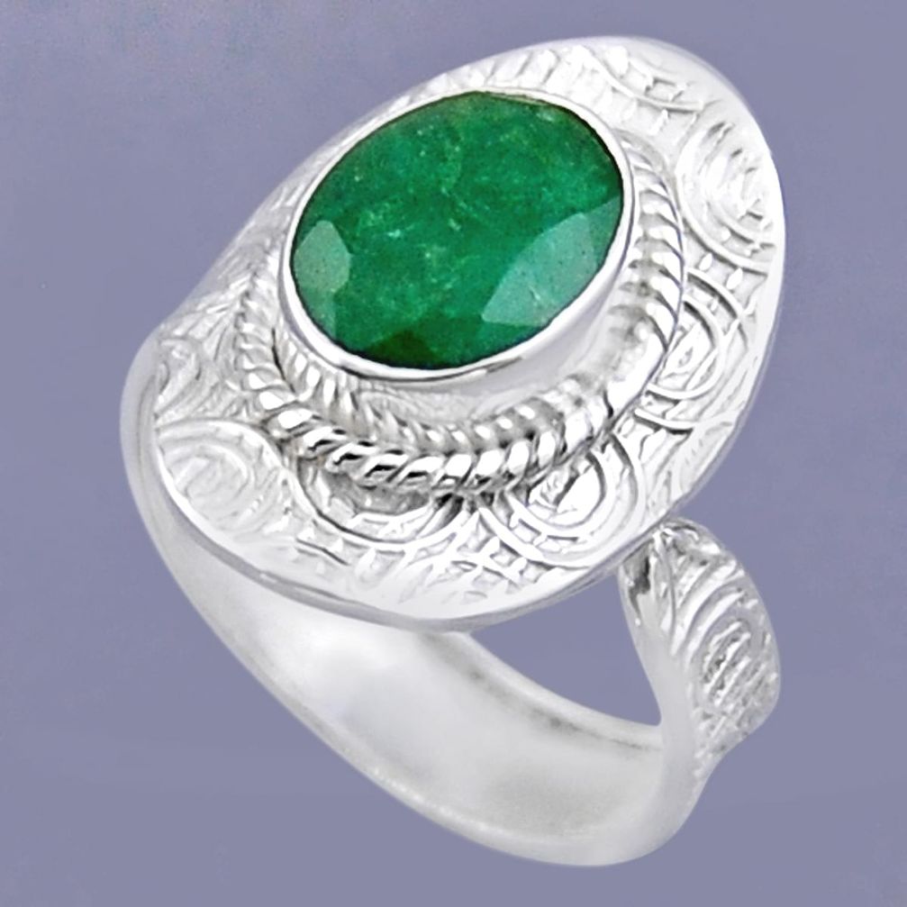 4.06cts natural green emerald 925 sterling silver adjustable ring size 8 r54703
