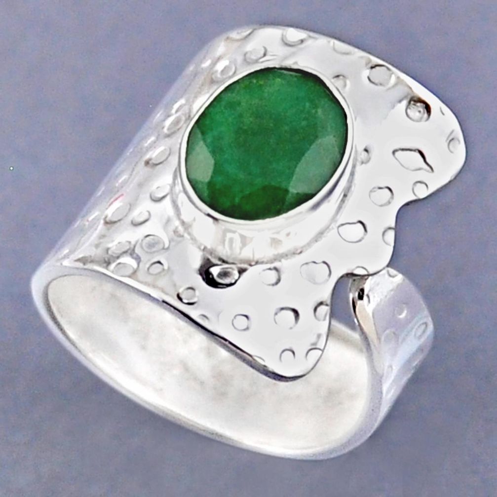 4.52cts natural green emerald 925 sterling silver adjustable ring size 8 r54823