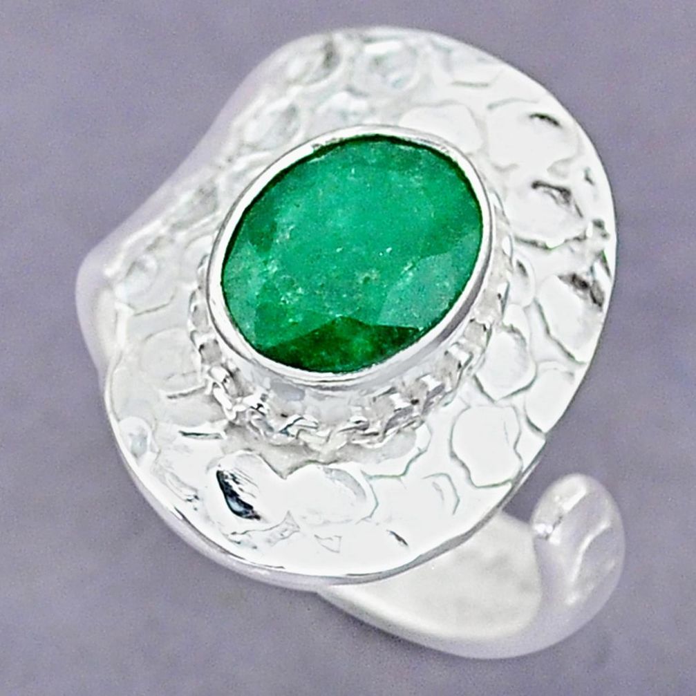 4.13cts natural green emerald 925 sterling silver adjustable ring size 8 r90630