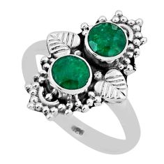 1.54cts natural green emerald 925 sterling silver leaf ring size 7.5 n38427