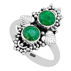 1.46cts natural green emerald 925 sterling silver leaf ring size 6.5 n38440