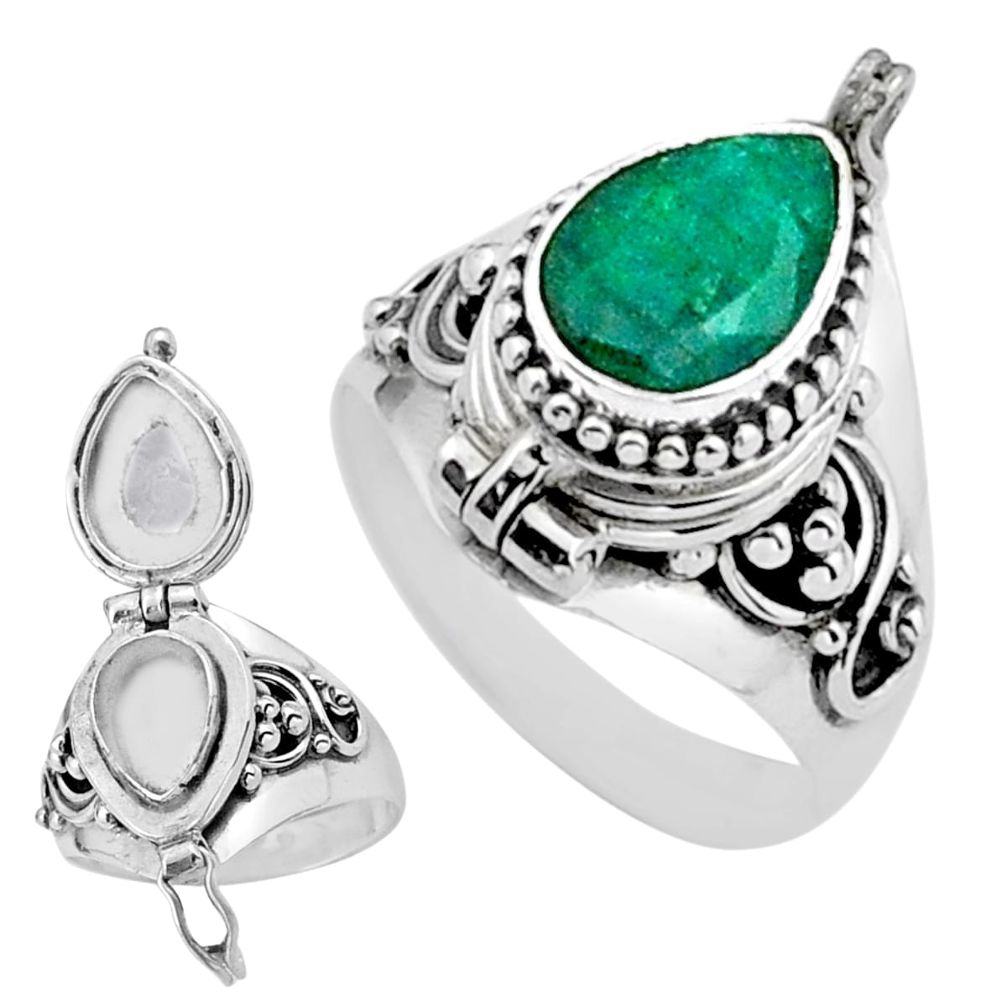 2.06cts natural green emerald 925 sterling silver poison box ring size 7 u9696