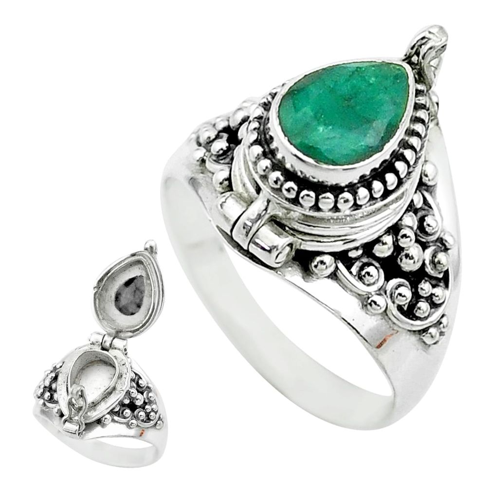 2.41cts natural green emerald 925 sterling silver poison box ring size 9 t52785