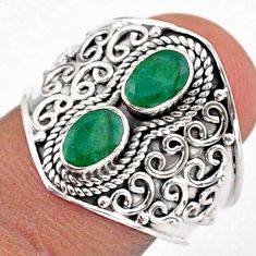 1.61cts natural green emerald 925 sterling silver ring jewelry size 7 t95690