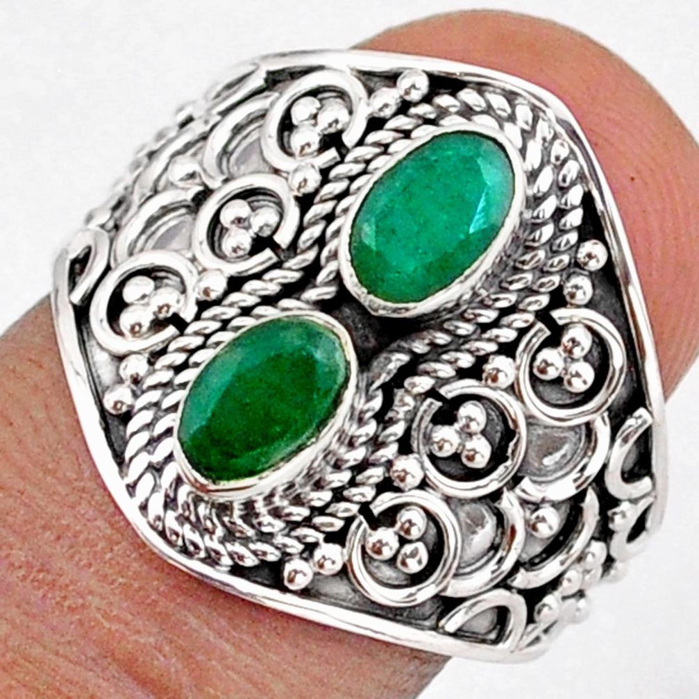 1.72cts natural green emerald 925 sterling silver ring jewelry size 7 t95696