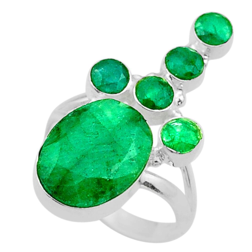 10.01cts natural green emerald 925 sterling silver ring jewelry size 8 t58212