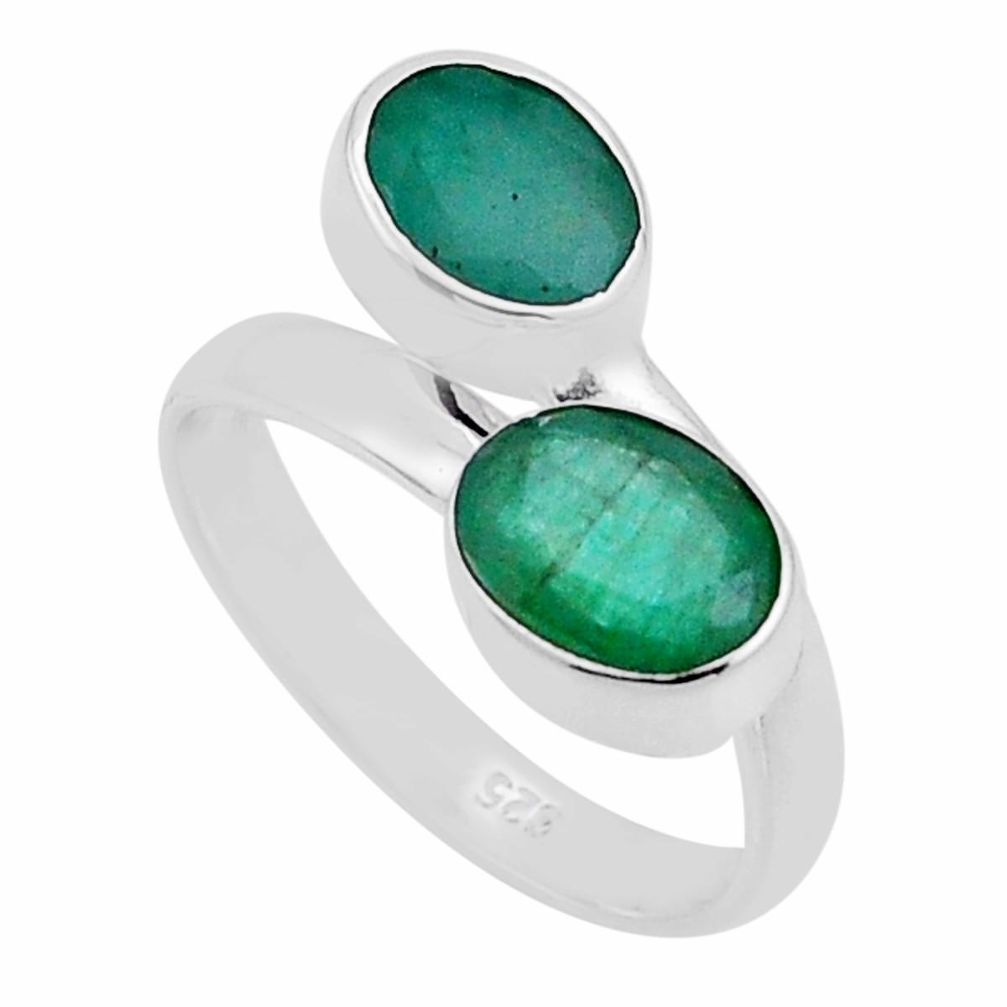 3.86cts natural green emerald oval 925 silver adjustable ring size 7.5 n49577