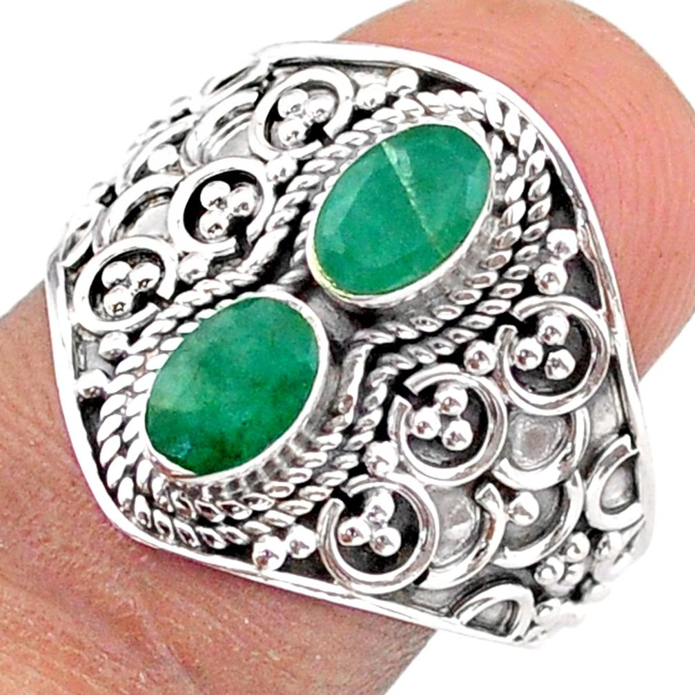 1.70cts natural green emerald oval 925 sterling silver ring size 8 t95709