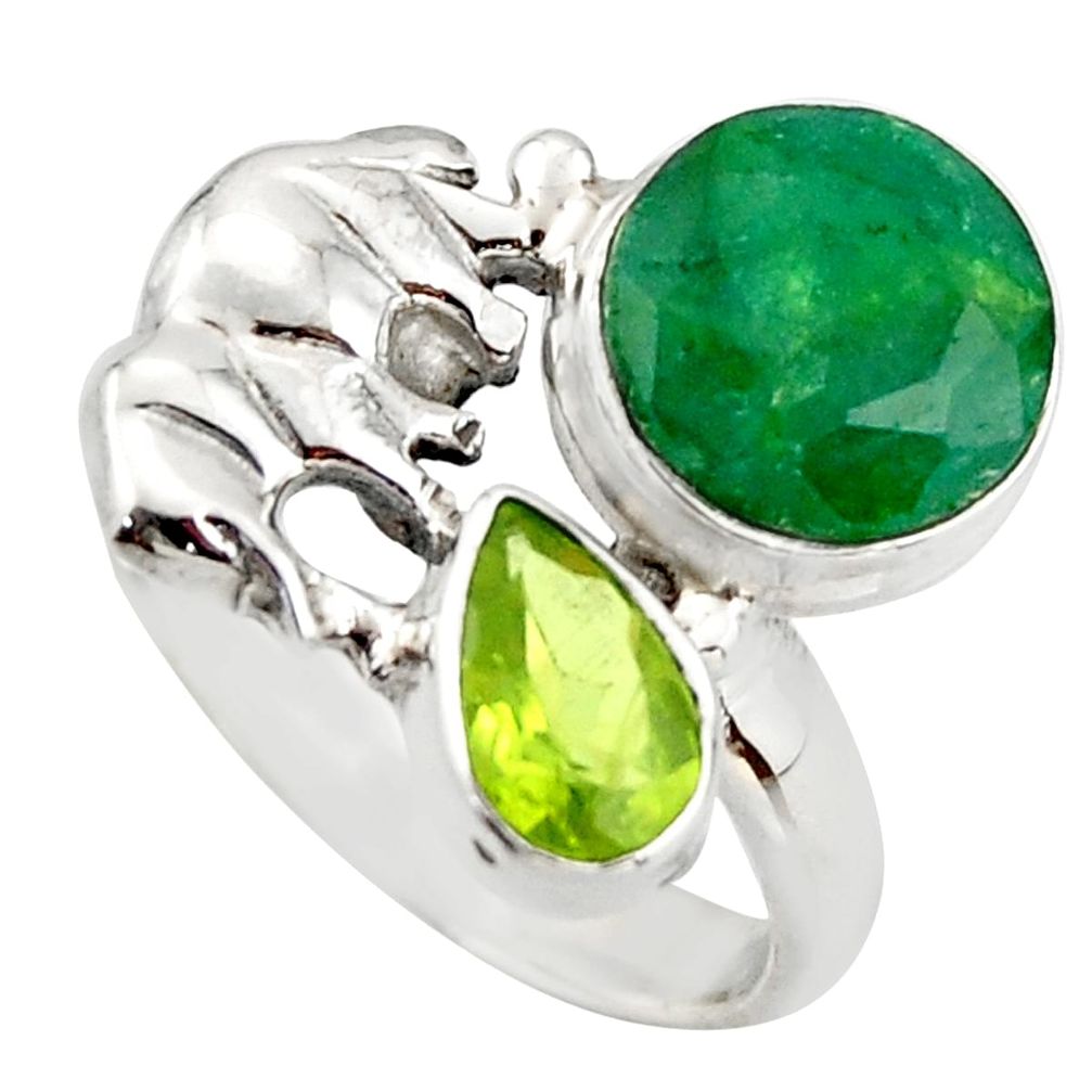 6.26cts natural green emerald peridot 925 silver dolphin ring size 7 d46103