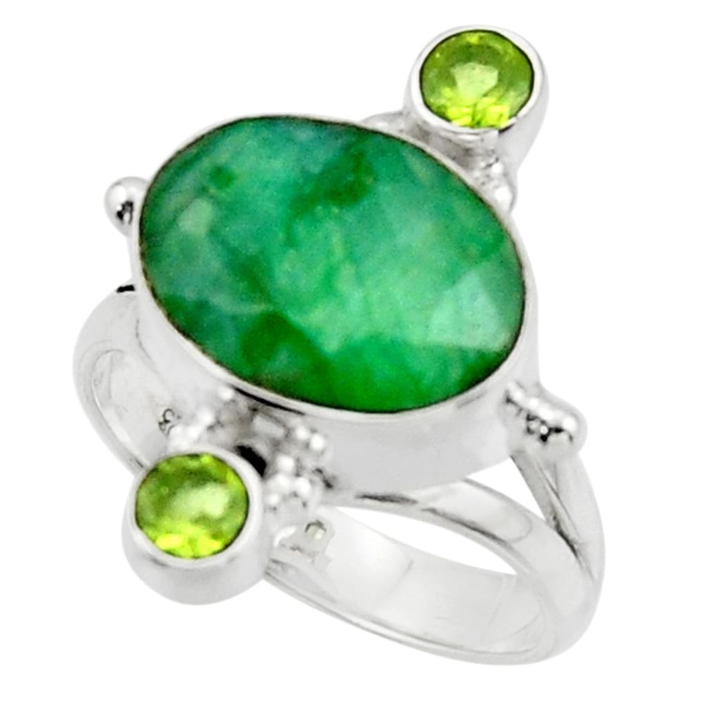 7.21cts natural green emerald peridot 925 sterling silver ring size 8 r44704