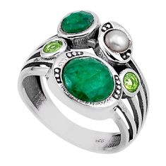 5.86cts natural green emerald peridot pearl sterling silver ring size 8 n54850