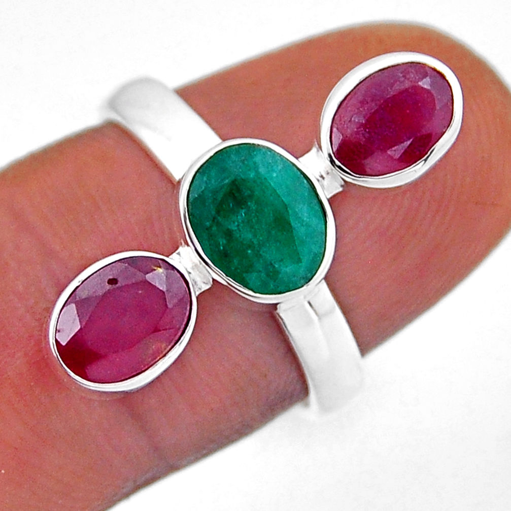 4.22cts natural green emerald red ruby 925 sterling silver ring size 7 n49530