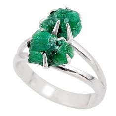 5.22cts natural green emerald rough 925 sterling silver ring size 7.5 t83031