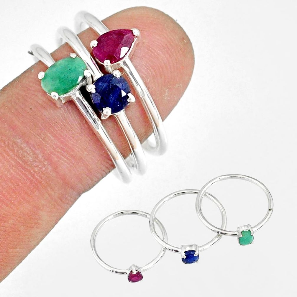 3.14cts natural green emerald ruby 925 silver stackable ring size 8.5 r79879