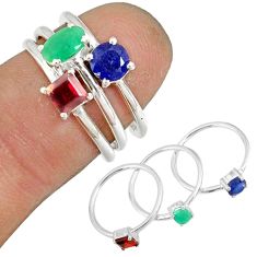 2.97cts natural green emerald sapphire 925 silver stackable ring size 5.5 r79975