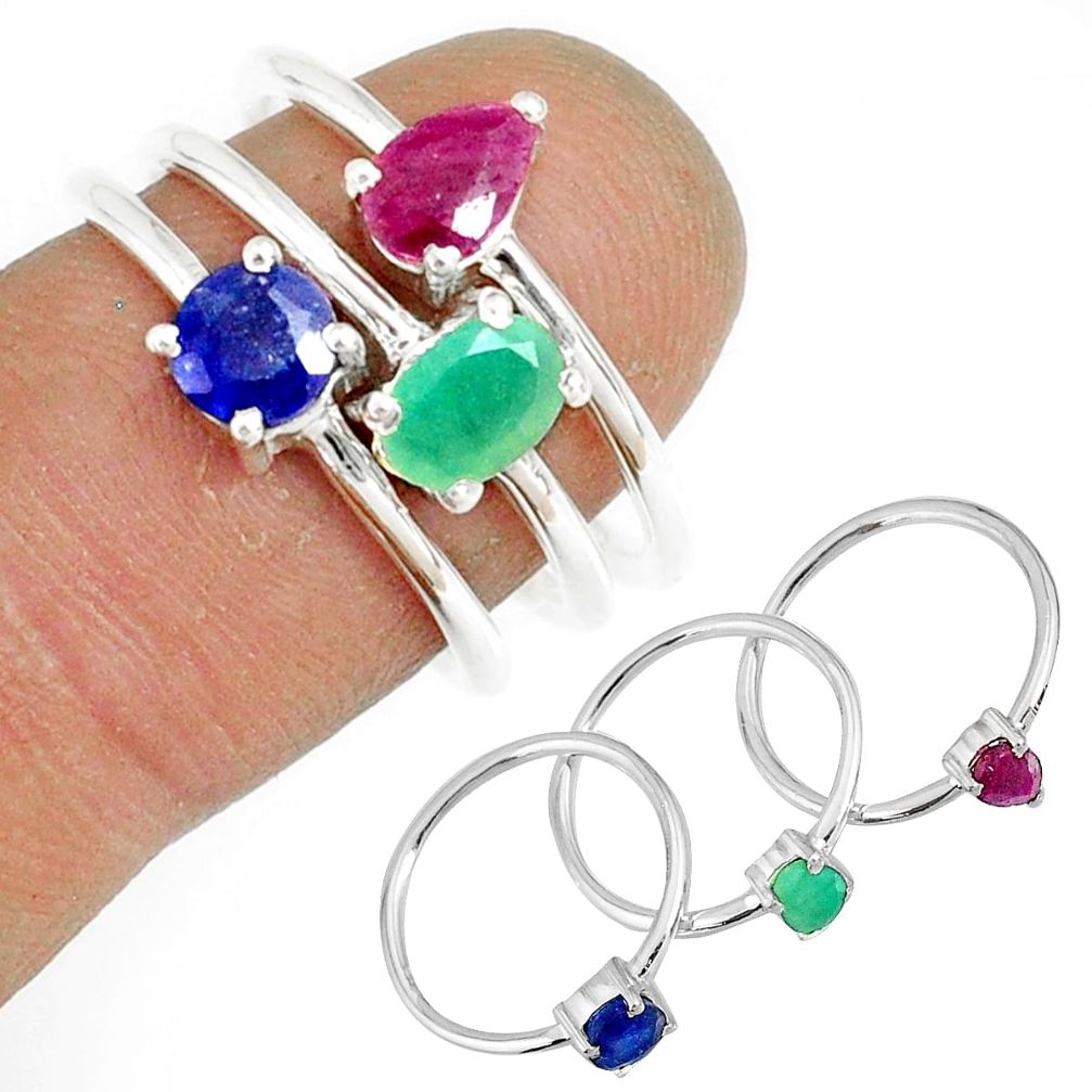 3.52cts natural green emerald sapphire 925 silver stackable ring size 10 r79968