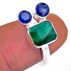 3.87cts natural green emerald sapphire 925 sterling silver ring size 6.5 n49537