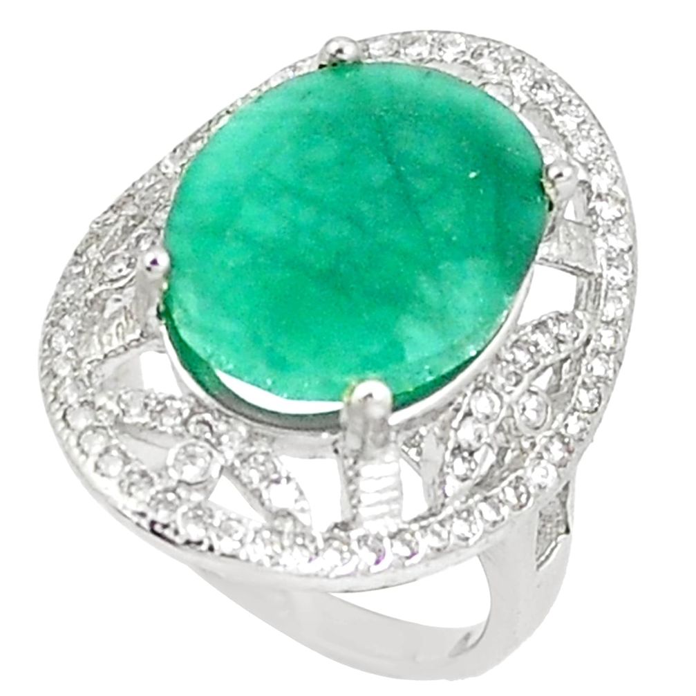 8.14cts natural green emerald white topaz 925 silver ring size 5.5 c17895