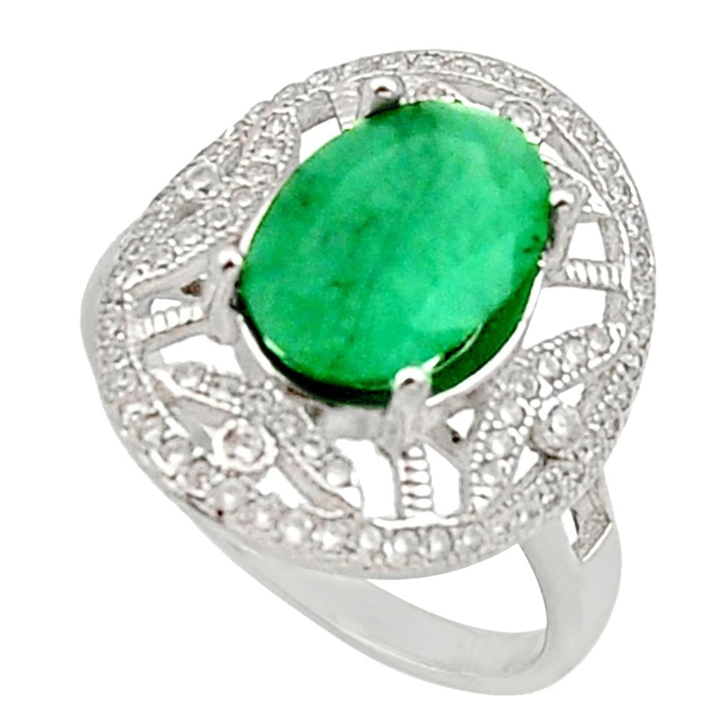 6.04cts natural green emerald white topaz 925 sterling silver ring size 8 c9929