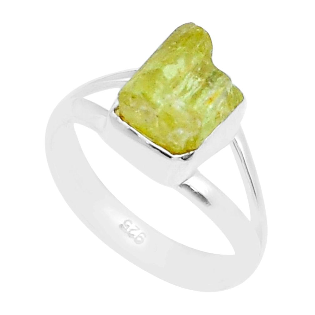 4.29cts natural green hiddenite rough 925 sterling silver ring size 8 u67090