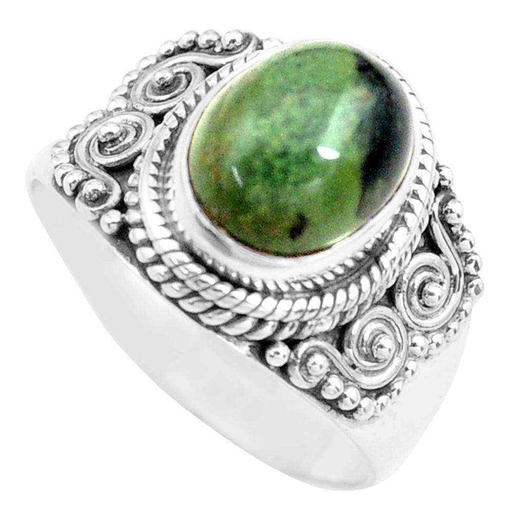 green kambaba jasper 925 silver solitaire ring size 8.5 p71739