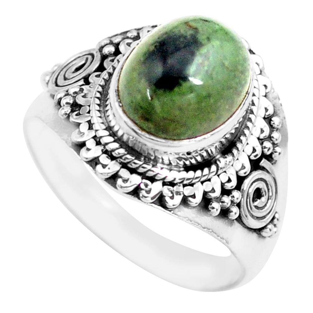 green kambaba jasper 925 silver solitaire ring size 7.5 p71740