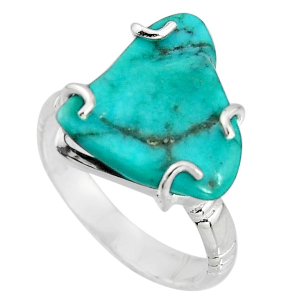 7.89cts natural green kingman turquoise 925 silver solitaire ring size 8 r20736