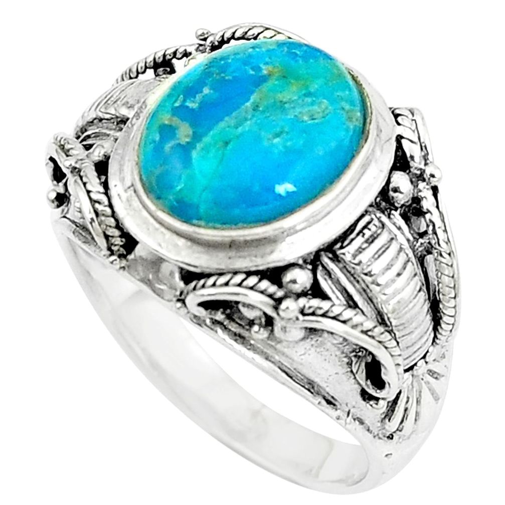 4.86cts natural green kingman turquoise silver solitaire ring size 8.5 c10618