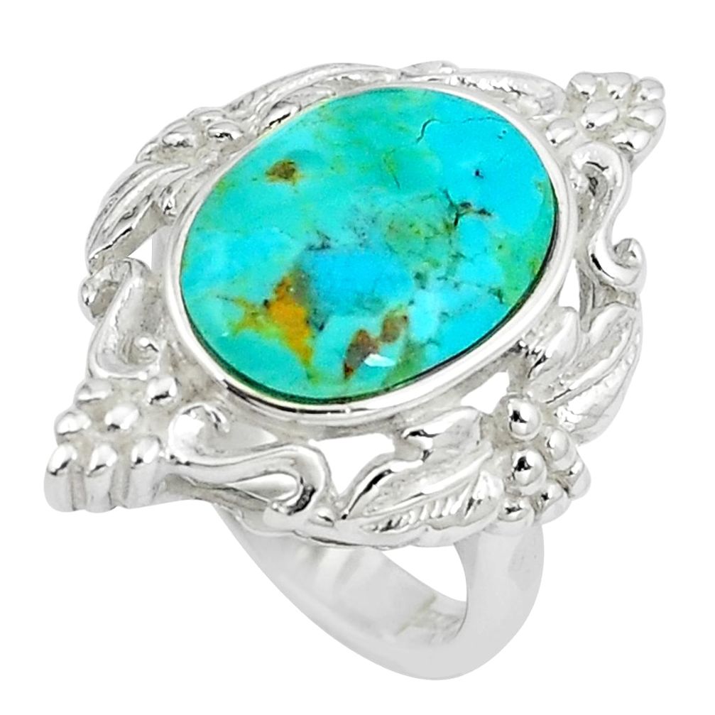 5.62cts natural green kingman turquoise silver solitaire ring size 5.5 c10632