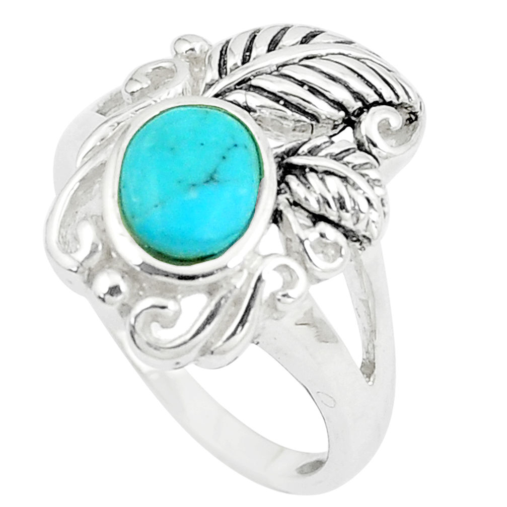 LAB 2.81cts natural green kingman turquoise silver solitaire ring size 8.5 c10653
