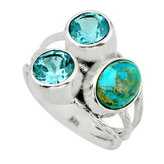 6.93cts natural green kingman turquoise topaz 925 silver ring size 9.5 y78581
